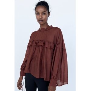 Zara Semi-sheer Blouse with Ruffle